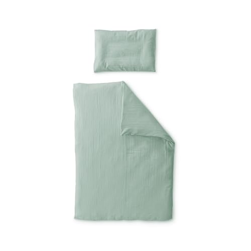 Ehrenkind® Bettwäsche-Set Musselin | 100% Bio-Baumwolle | Standard 100 by Oeko-TEX | 100x135cm + 40x60cm Jade | Bettwäsche 135x100