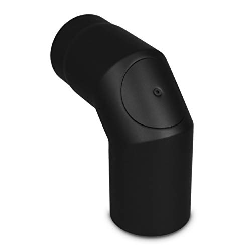 LANZZAS Codo de tubo de estufa 90° con puerta, diámetro de 150 mm, color: negro, tubo de humo/arco de rodilla con cierre de limpieza