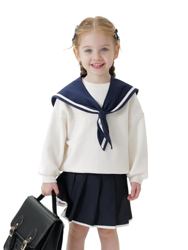 marc & janie Baby Girls Preppy Style Detachable Sailor Collar Sweatshirt Long Sleeve Loose Tops 250219