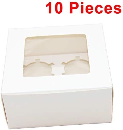 Aosheng White Brown Kraft Paper Cupcake Boxes with Inserts, 4 Cupcakes Container Bakery, PVC Display Window Muilti-Colors Sturdy Handle Party Favor,EASY ASSEMBLY, Set 10 of Pack