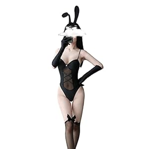 SINGUYUN Womens Sexy Bunny Kostuum Bunny Meisje Een Stuk Bodysuit Anime Cosplay Konijn Party Kleding (8068Black)