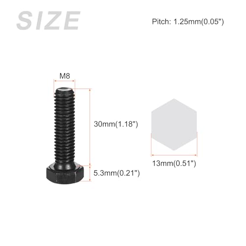 Image of METALLIXITY Hex Bolts (M8-1.25x30mm) 15Pcs, 12.9 Grade Carbon Steel Fully Threaded Black Oxide, Coarse Thread UNC Hex Head Screw Bolt - for Mechanical Repair