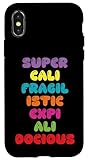 Supercalifragilisticexpialidocious Word design. Supercalifragilisticexpialidocious! Dillo velocemente... super cali fragil istic expi ali docious. Un grande design per ragazzi e ragazze e bambini a cuore di tutte le età. Design retrò Groovy con la parola inglese più lunga.