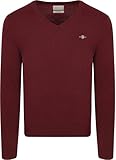 Logo GANT Extrafina Lana de Cordero con Cuello en V Suéter pulóver, Rojo Vino, L para Hombre