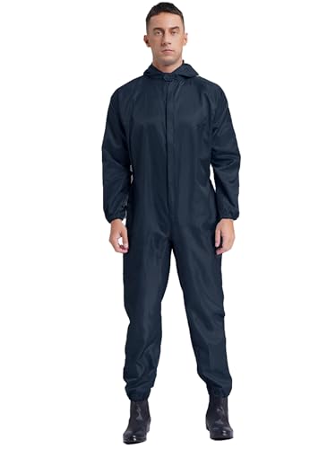 TiaoBug Tuta da Lavoro Uomo Donna Tuta Protettiva con Cappuccio Indumento di Protezione Tuta per Operaio Verniciatura a Spruzzo Tuta da Pittore Overall Jumpsuit Tuta Monouso Blu scuro M