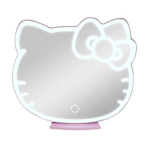 Impressions Vanity Supercute Hello Kitty Tabletop Mount Desk Mirror With Lights And Soft Touch Sensor Switch, Adjustable Tri Tone Led Lighted Makeup Mirror With Hidden Extendable Tray And Phone Holder #TOP2