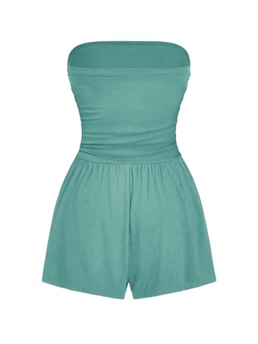 Image of AUXDIO Women Summer Casual Strapless Romper Sleeveless Off Shoulder Short Jumpsuits 2026 Beach Vacation Clothes
