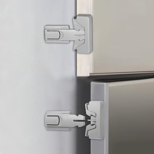 Molain 2 Pcs Child Proof Refrigerator Lock, Upgrade Pet Safety Refrigerator/Fridge/Freezer Door Lock Automatically Lock While Closing The Door No Tools Required and Easy Installation (Gray)