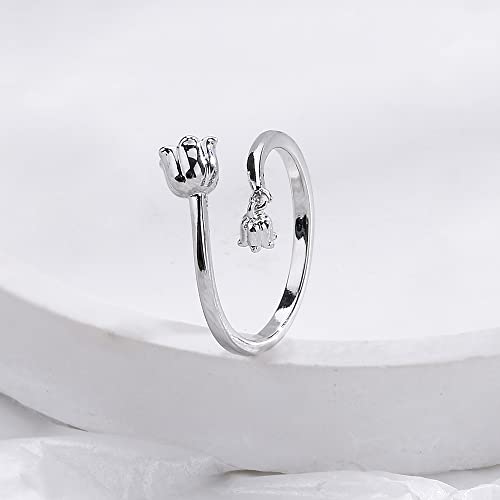 Izpack Cute Lily Flower Stacking Wrap Ring For Women Teen Girls Lily Of The Valley Floral Dangle Open Adjustable Statement Knuckle Finger Band Promise Eternity Rings Minimalist Jewelry Gifts Birthday #TOP2