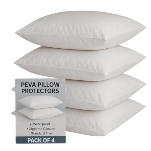 4 Pack Waterproof Pillow Protectors PEVA Zippered Standard Queen 20x30 Covers Dependable Industries