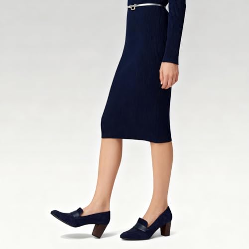 Image of SHODENSE Women Chunky Kitten Heel Pumps Shoes Round Closed Toe Slip On Suede Penny Loafers Matte Block Mid Heels Dress Loafer Almond Toe Comfort Oxford Shoes Office Work Classic Elegant 4-11 M US