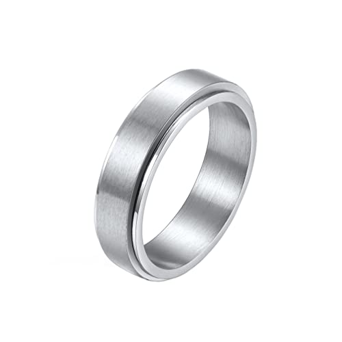 HIJONES Stainless Steel Anxiety Spinner Ring for Men Women Matte Silver 6mm Size U
