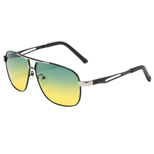 MiqiZWQ Gafas de Sol Hombre Visión Nocturna Gafas De Sol Fotocromicales De Manejo De Hombres para El Día Y La Noche De Doble Uso-Silver-C Negro-A