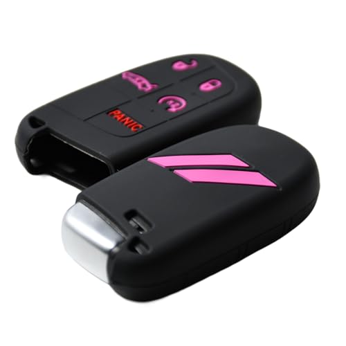Coque de protection en silicone pour clé Dodge Charger Challenger SRT Hornet 5 boutons rose