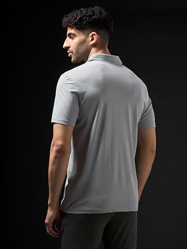 Image of TECHNOSPORT Men's Solid Slim Fit Polo Collar T-Shirt COTFLEX Half Sleeve Button Polyester for Gym Running Workout UPF50+ Anti Odour