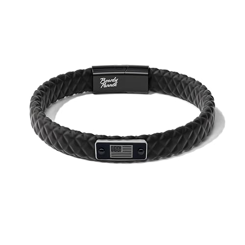 Rowdy Parrot Spartan StormSilk&trade; Tactical Rubber Bracelet with Stainless Steel USA Flag & Closure - Supports Pairing Military Veterans & K-9 Dog Companions