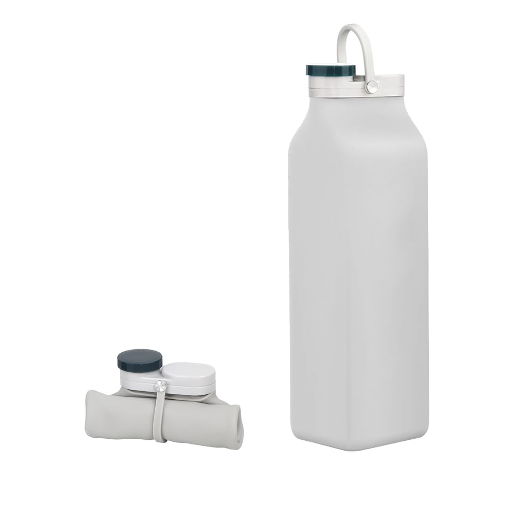 Borraccia Pieghevole Riutilizzabile in Silicone Sostenibile Per La Corsa in Viaggio Versatile Adatto,Grigio,7.5 * 5.5 * 19.4 cm