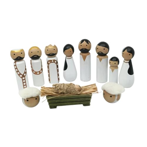 jojomis Wooden Nativity Scene Figurine Set, Handcrafted Jesus Birth Tabletop Ornament, Christmas Holiday Decoration for Home Desk or Mantel