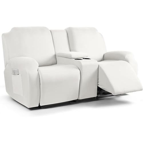 Funda para sofá reclinable loveseat blanca con cubierta de consola central FBKPHSS 2
