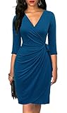 Berydress Women's Cocktail Dresses 3/4 Sleeve V-Neck Belted Sexy Bodycon Wear to Work Faux Wrap Dres