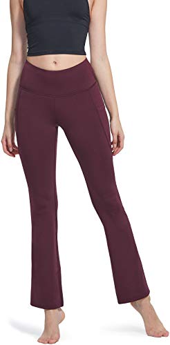 Calça feminina TSLA Bootcut Flare cintura alta controle de barriga casual ioga ativo com bolsos, Boo