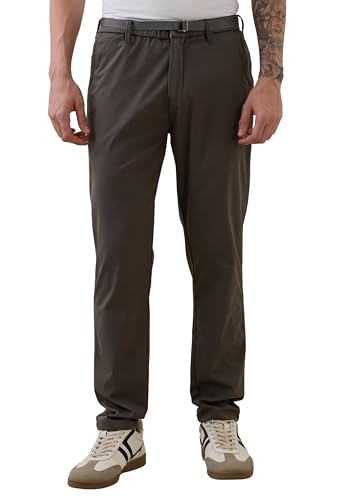 Image of Nostrum Men's Smart-Casual Tapered Trousers for Men, Charcoal, Cotton Corduroy, Mid Rise, Regular Slim Fit with Adjustable Belt, Side and Back Pockets, Casual Wea