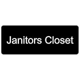 ComplianceSigns.com Janitors Closet Engraved Sign, for Wayfinding, 8x3 in. White on Black Acrylic, M