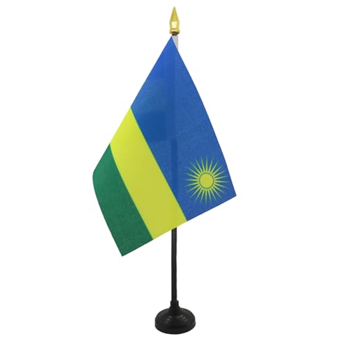AZ FLAG - Tischflagge Ruanda - 15x10 cm Goldene Splitze - Republik Ruanda Tischfahne 10 x 15 Cm - Flaggen