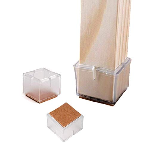 Chair Leg Floor Protectors, 16Pcs Silicone Furniture Leg Caps Square Chair Leg Caps Silicon Protection Cover Fit Length 1 1/8 to 1 3/8”with Felt Pads, Prevent Scratches and Noise - Clear