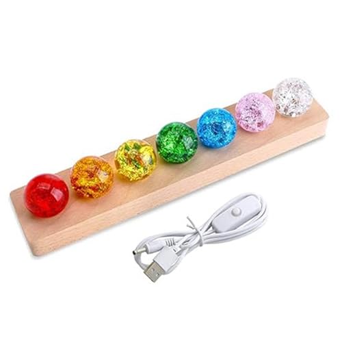Sphère lumineuse avec boule de cristal 7 couleurs LED et support en bois stable