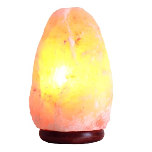 Etrexonline Lámpara de Sal del Himalaya - Peso 1.5-2 KG, Cristal Rosa 100% Natural, Base de Madera Elegante, Bombilla Incluida - Luz Nocturna Ideal para Relax, Salud y Energía