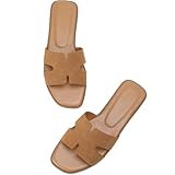 Bodantory Women's Suede Flat Sandals Open Toe Slip on Sandals Comfort Brown Slide Sandals for Women with Memory Foam