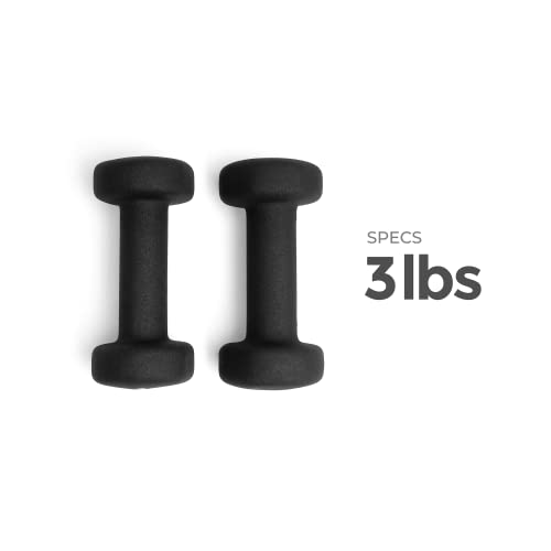 Freebeat 3Lbs Dumbbell Set, Signature Fitness Set Of 2 Neoprene Dumbbell Hand Weights, Anti-Slip, Anti-Roll, Hex Shape Colorful (Pure Black) #TOP1