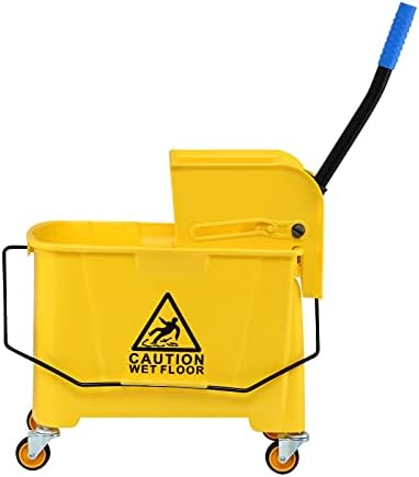 SAMGER S Commercial 5 Gallon 21 Quart Mop Bucket with Wringer on Wheels 16.92”x 11.02”x 27.55” Portable Plastic Mop Wringer Bucket with Metal Handle for Home and Commercial Floor Cleaning, Yellow