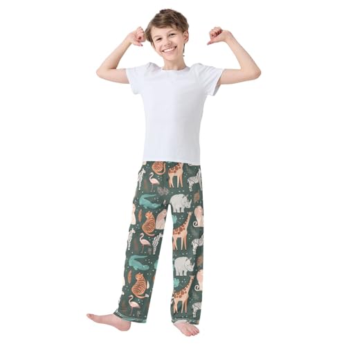 Zebra Giraffe Tiger Boys Long Pants Soft Trousers Elastic Waist Kids Lounge Bottoms with Pockets S-XL2
