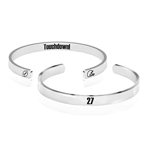 DemiJeweley American Football Number Bracelet Stainless Steel Adjustable Engraved Mantra Cuff Bangle Inspirational Encouragement Wristbands Bracelets Jewelry Birthday Gifts for Boys Teen Girls