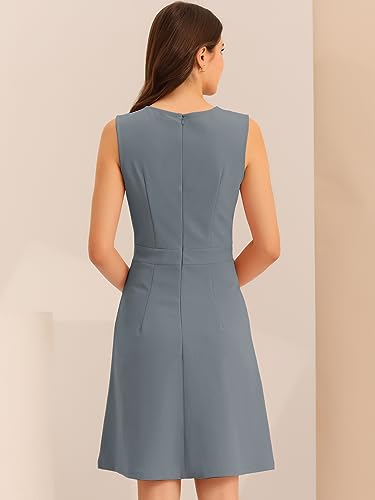 Image of Allegra K Women's Work Dress Round Neck Solid Color Sleeveless A-Line Business Casual Office Dresses