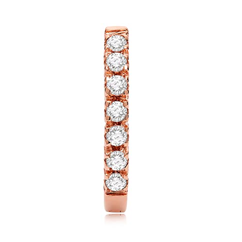 14K Solid Rose Gold Round Cut Huggie Hoop Cubic Zirconia Earrings 12Mm (.20 Ctw), With Gift Box #TOP2
