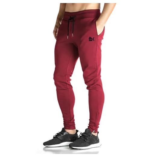 BROKIG Herr dragkedja gym joggingbyxor träningsbyxor smal passform träningsoverall underdel casual chinos löparbyxor fickor, Röd, L