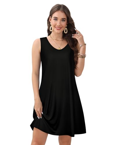 Image of CHICGAL Womens Summer Dresses Casual Sleeveless Loose T Shirt V Neck Sundress Swing Beach Cover Up with Pockets 2026