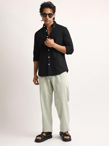 Image of MANIAC || Mens || Solid || Collared Neck || Full Sleeve || Oxford || Linen Blend Fabric || Shirt
