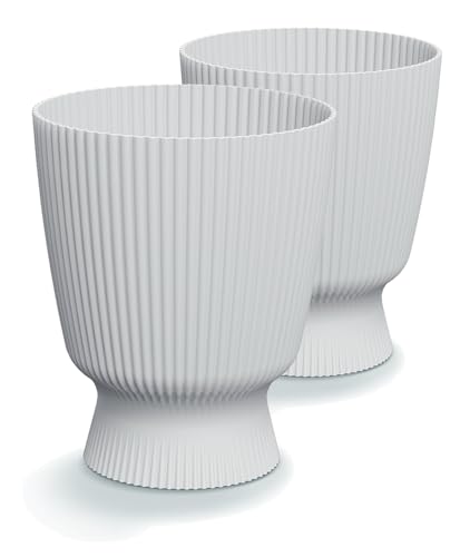 Tymar Blumentopf, Übertopf, 2er-Pack, Runde Form (DBMIS Weiß, ø 22 cm)
