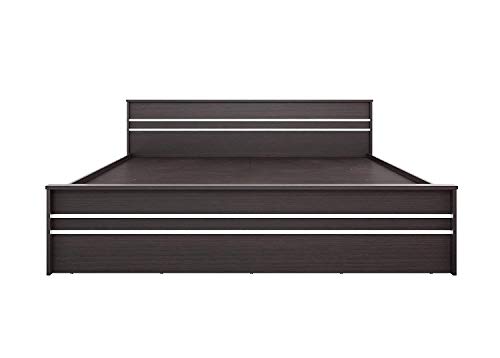 Image of CASPIAN Furniture Striped Queen Size Bed with Storage /Mattress Size 78 x 60 Inches (Walnut Finish) (Without Mattress)