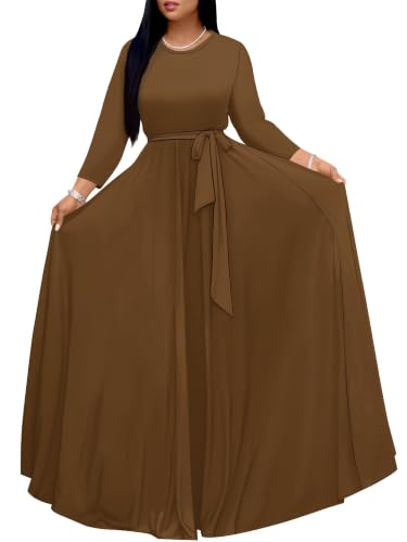 Image of Plus Size Maxi Dress for Women V Neck 3 /4 Sleeve Wrap Dress