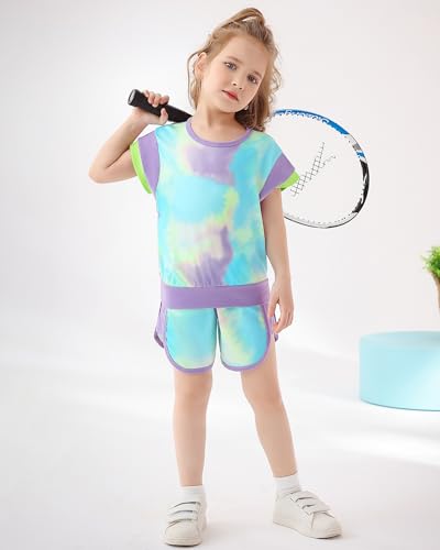 Image of SANMIO Toddler Girl Clothes Summer Toddler Girls Color Block Short Sleeve Shorts Sweatsuit Outfits 2 Piece Clothing Set