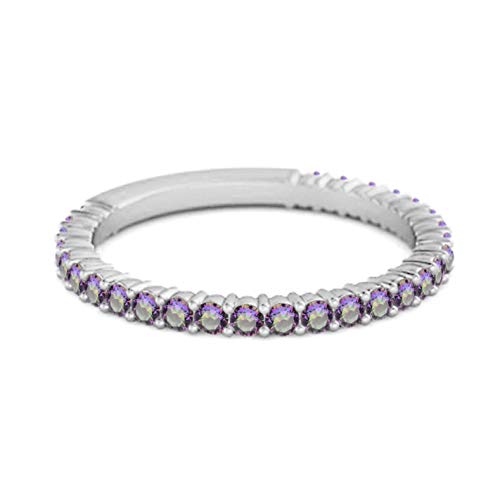Shine Jewel Multi Choice Your Gemstone 925 Sterling Silver Thin Stacking Rings 0.60 Ct Eternity Raquel Band (9, Mystic-Topaz) #TOP1