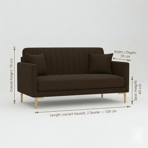 Image of Velum 3 Seater Sofa for Living Room & Office | Premium Fabric Upholstery | Solid Wood Frame | Comfortable Seating | 3 Years Warranty (Dark Brown, 2 Seater Sofa)