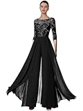 Bolodoo Black Pant Suits for Women with Half Sleeve Detachable Skirt Mother of The Bride Pant Suits for Wedding Size 8