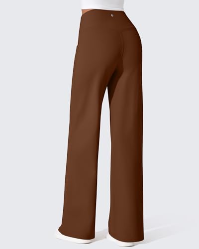 G4Free Wide Leg Yoga Pants Fleece Lined Sweatpants Loose Elastic Waist Pants for Casual Office (Dark Coffee,M,33") — view 6