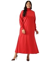 theRebelinme Plus Size Women's Red Color Fleece Winter Dress(XXXXXL)